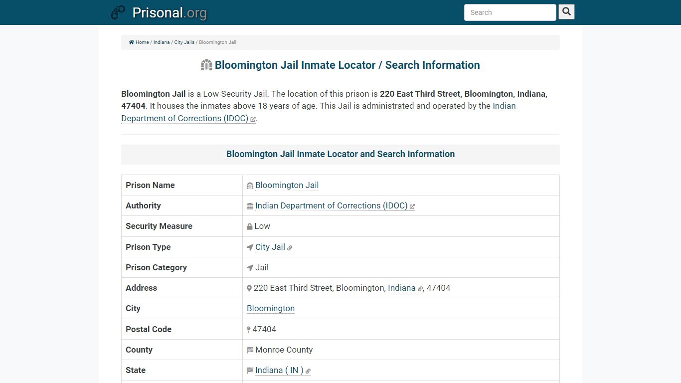 Bloomington Jail-Inmate Locator/Search Info, Phone, Fax ...